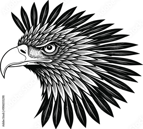 Detailed hand drawn vector illustration of a majestic peregrine falcon bird of prey with brown speckled feathers standing alert and isolated on a white background.