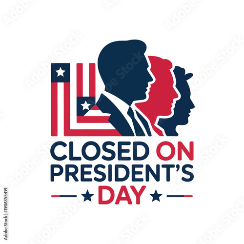 A graphic illustration announcing closure on President's Day with American flag