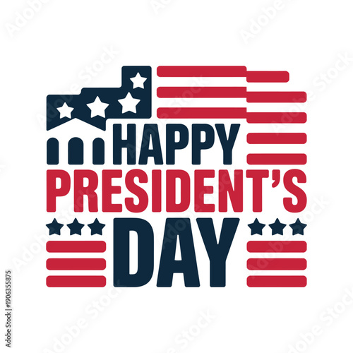 A graphic design celebrating President's Day with patriotic colors and symbols