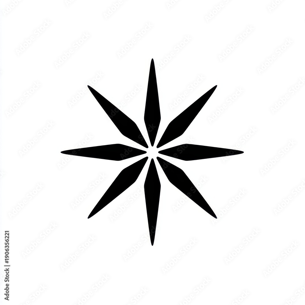 Obraz premium Abstract Black Starburst Shape Isolated on White Background Simple Geometric Motif