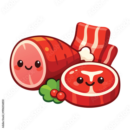 Smiling ham steak bacon and garnish suitable for food blogs, restaurant menus, cooking magazines, product packaging, and social media content.