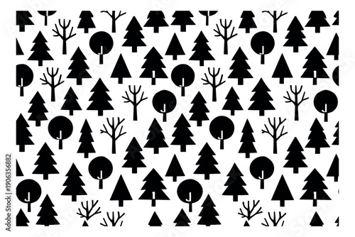 Minimalist graphic tree set featuring various forest trees and bare branches for nature patterns