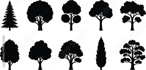 Assorted Black Tree Silhouettes - Forest and Landscape Design Elements