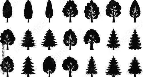 Outline and Silhouette Tree Collection - Modern Graphic Elements