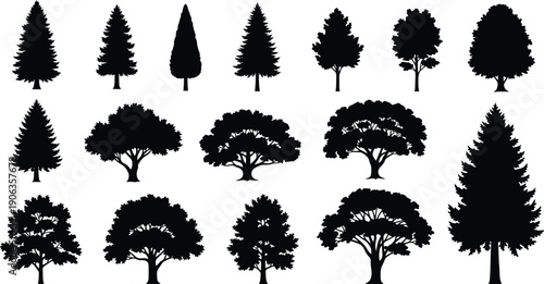 Variety of Black Tree Silhouettes - Forest, Garden, and Park Elements