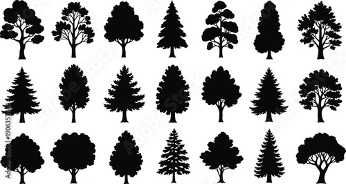 Varied Black Tree Silhouettes - Nature Graphics for Design Projects