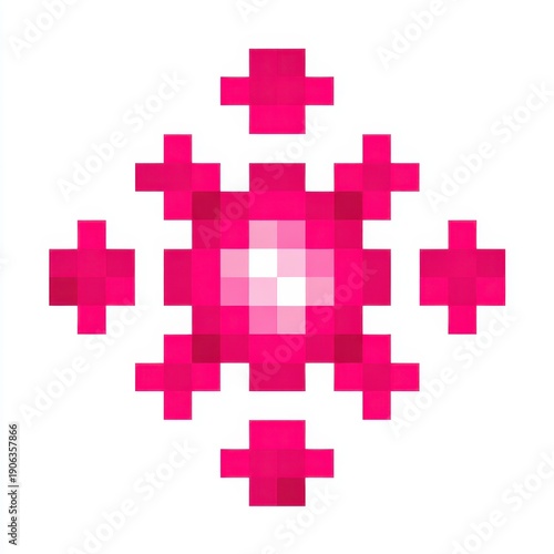 Abstract Pink Geometric Shape With Pixelated Texture And White Center On White Background