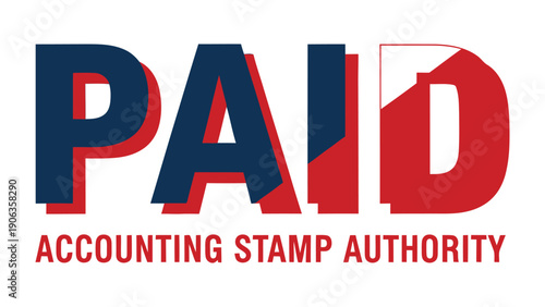 Paid Accounting Stamp Authority: A striking logo features bold lettering of PAID with accompanying descriptive text. the graphic symbolizes financial approval and verification.