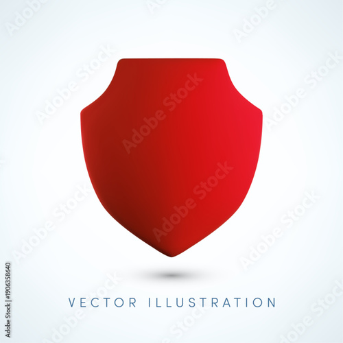 Vector Realistic 3d red shield icon. Cartoon 3d render of protection and security sign, guarantee symbol, defense concept.