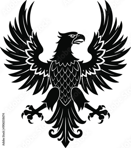 A detailed hand drawn vector illustA detailed hand drawn vector illustration of a majestic peregrine falcon bird of prey with brown speckled feathers standing isolated on a white background.