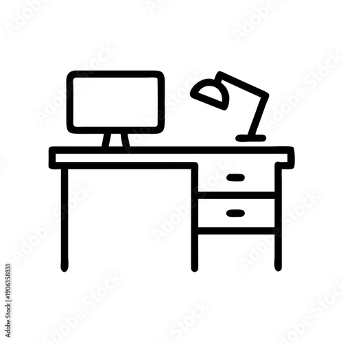 Desk With Computer And Lamp icon for web and graphic design