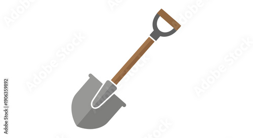 A gray shovel with a wooden handle.