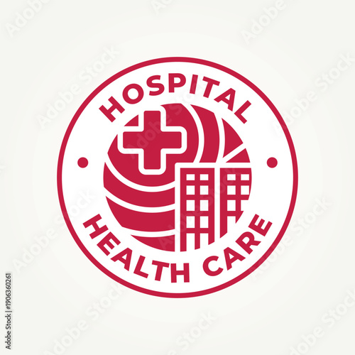 hospital building health care line art icon badge logo vector illustration design