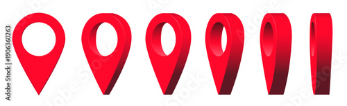 vector red 3d maps pin animation clipart set isolated on transparent background. 