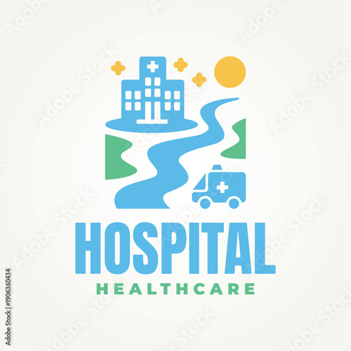 home care with medical equipment line art icon logo vector illustration design