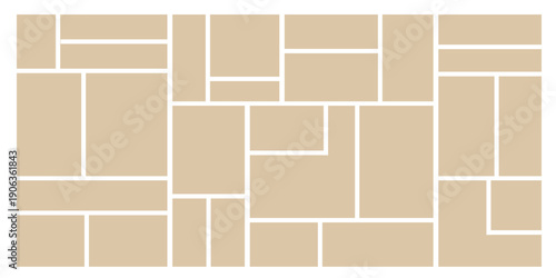 Image collage layout template. Beige mosaic mood board grid collection. Picture frame set. Photo album idea for banner, poster, comic page, flyer, brochure, booklet, memory wall design. Vector pack