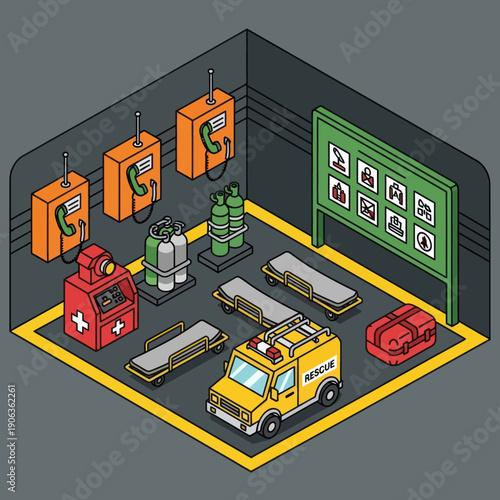 Ambulance and Medical Equipment in Station.