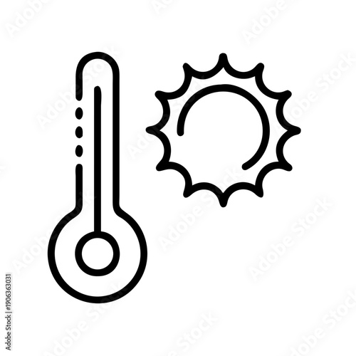 Temperature Sun Next To A Thermometer icon for web and graphic design