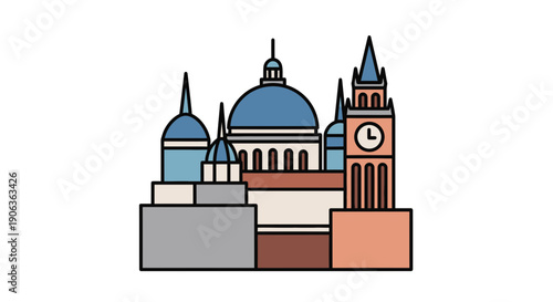 London Skyline Vector Illustration: Big Ben & St Paul's Cathedral