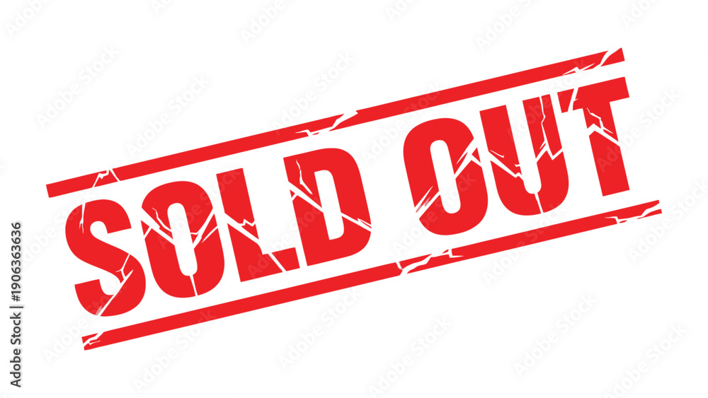 Αυτοκόλλητο Sold Out Stamp: A bold red stamp with the words SOLD OUT angled diagonally, signifying the complete depletion of stock or availability