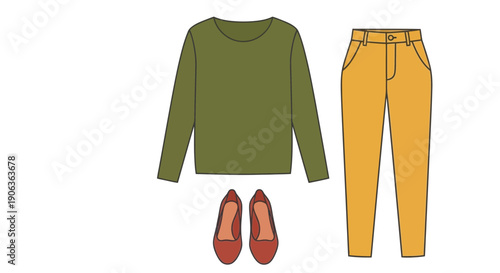 Fashion Outfit: Green Sweater, Yellow Pants, and Red Shoes