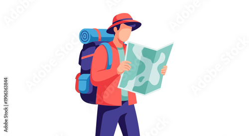 Backpacking Man Reading Map for Adventure