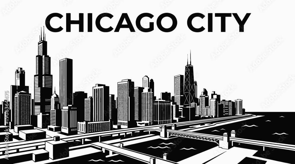 Obraz premium chicago city skyline urban architecture downtown landmark travel tourism america usa landscape metropolitan business culture modern historic destination famous district with lake michigan skyscrapers