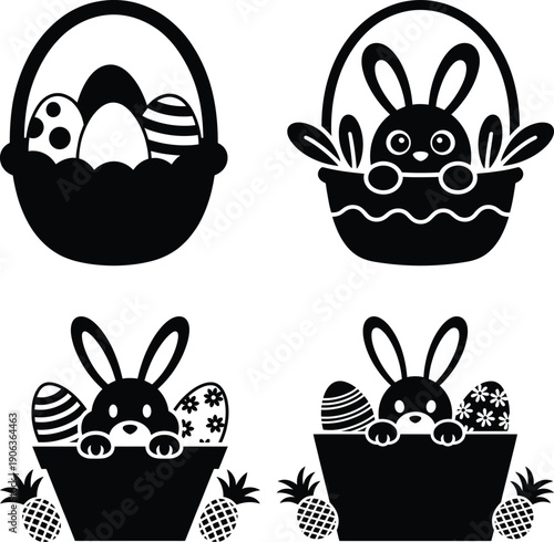 Easter baskets with bunnies and eggs in various designs