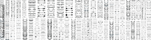 Floral and Leaf Ornament Dividers Hand-Drawn Vine Decorations Elegant Floral Borders Intricate Leaf Ornaments Ink Flourishes Arrow Embellishments Victorian Style Doodles Decorative Sketched Vector Set