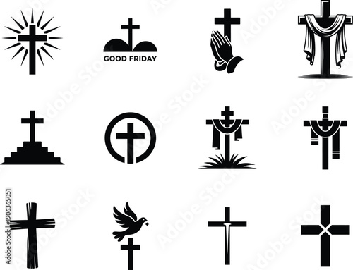 A collection of black christian cross symbols