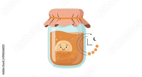 Cute Cartoon Illustration of Fermentation Cycle Process in a Jar | Happy Probiotic Culture or Sourdough Starter Growth and Monitoring Timeframe Graphic