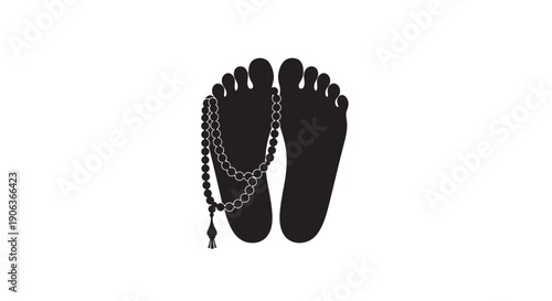 Bare feet with rosary beads, spiritual or religious concept, minimalist style