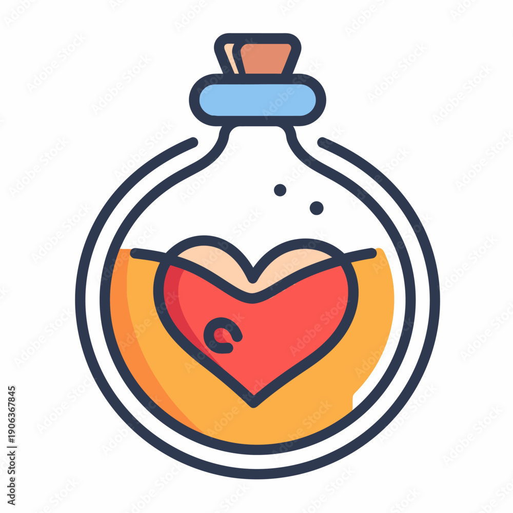 Obraz premium Potion bottle with heart illustration for romance healing and symbolism