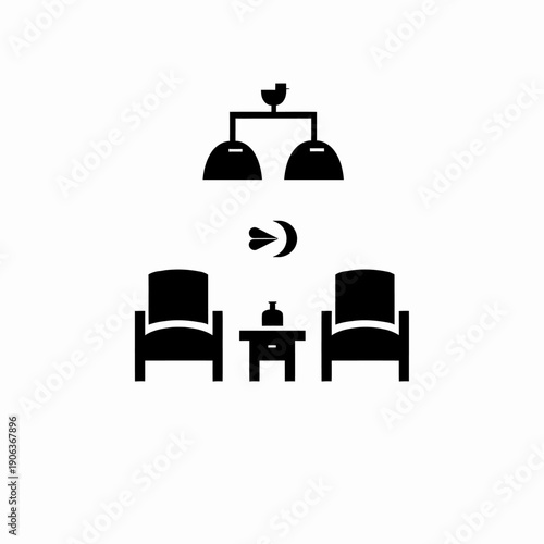 Minimalist interior design illustration featuring furniture and lighting fixtures