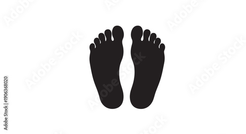 Human footprints in black silhouette on white background with copy space
