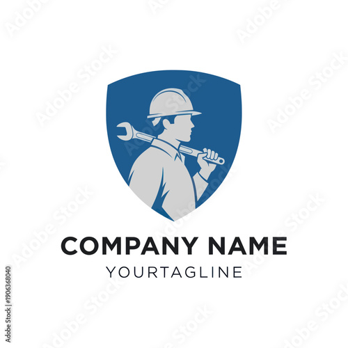 Mechanic Logo Template with Wrench and Hardhat.