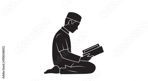 Man reading book in contemplative pose with minimalist design