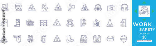Industrial Work Safety and Protection Solid Icon Set, Construction Health and Safety Vector Glyph Icons.