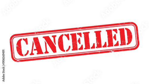 Cancellation Stamp: A bold red CANCELLED stamp, signifying a definitive action, against a clean backdrop, perfect for illustrating concepts of rejection, termination, or discontinuation.