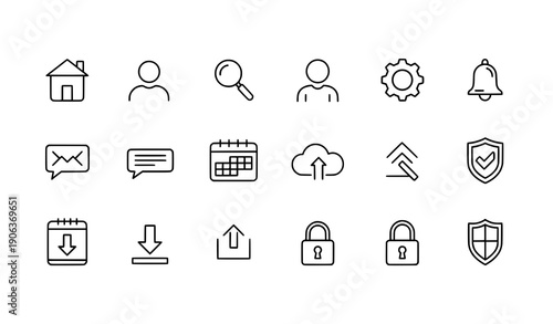 Minimal Line UI Icons Vector Set for Web App Interface Design on White Background