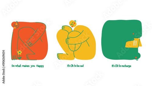 Emotion illustration set on transparent background for mental health awareness campaign