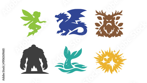 Dragon vector icons on transparent background with mythical creatures