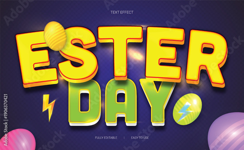 Happy easter day editable 3d vector text style effect
