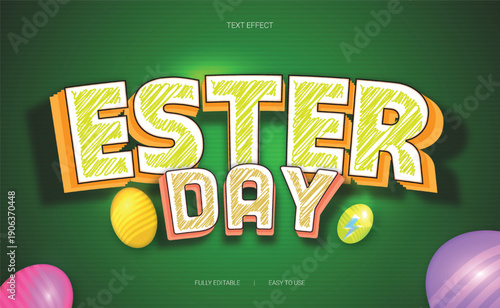 Happy easter day editable 3d vector text style effect
