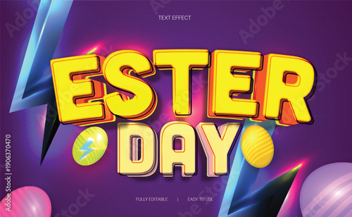 Happy easter day editable 3d vector text style effect
