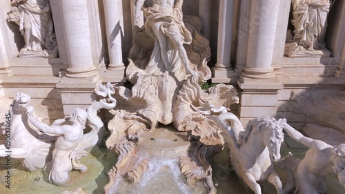 Wallpaper Mural Aerial and close view of Trevi Fountain sculptures with classical marble figures, ornate columns and turquoise water, one of the most famous landmarks in Rome Italy, historic center Torontodigital.ca