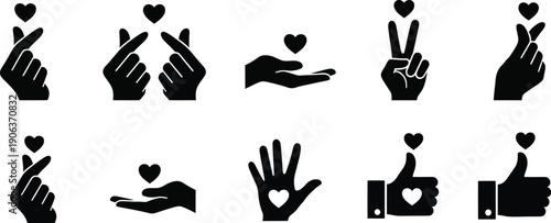 Korean finger heart gesture, a popular symbol of love and affection.  "I love you" K-pop culture finger hearts. Overlapping the thumb and index finger to form a small heart shape. 