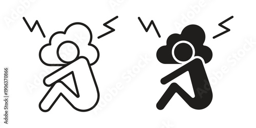 Anxiety or stress icons vector. Line and glyph design with editable stroke