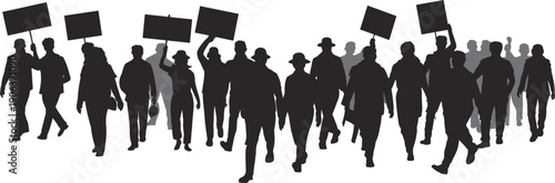 Protest silhouettes, public demonstration illustration, civic engagement artwork, social movement design, activism vector, collective action composition, unity march symbol