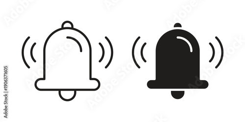 Bell ring icons vector. Line and glyph design with editable stroke